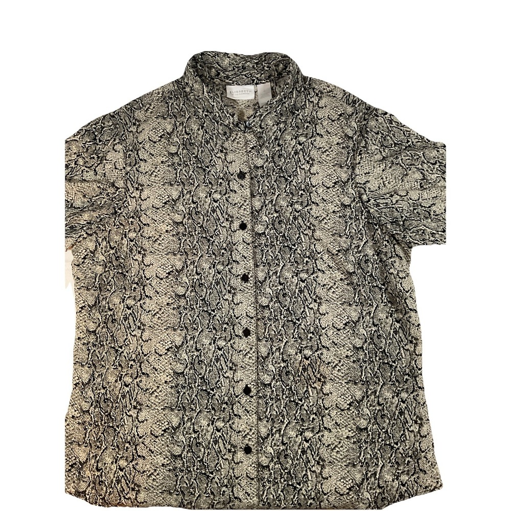Women's Elizabeth Liz Claiborne Snakeskin Pattern Shirt Black White 16. F59